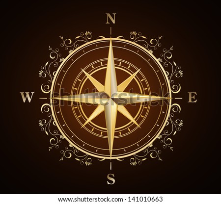 Golden Ornate Compass Rose Stock Vector 56066338 